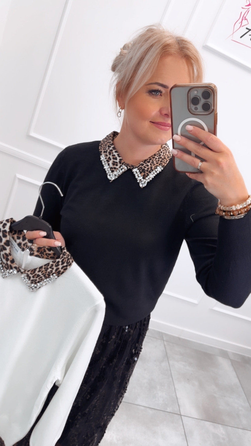 Sweter kołnierz pantera brylant 14019