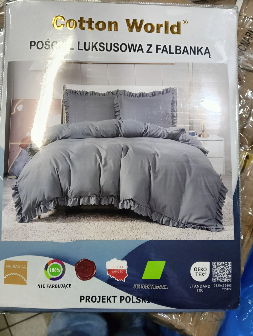 Pościel z falbanką - 160/200 - 13610 - popiel