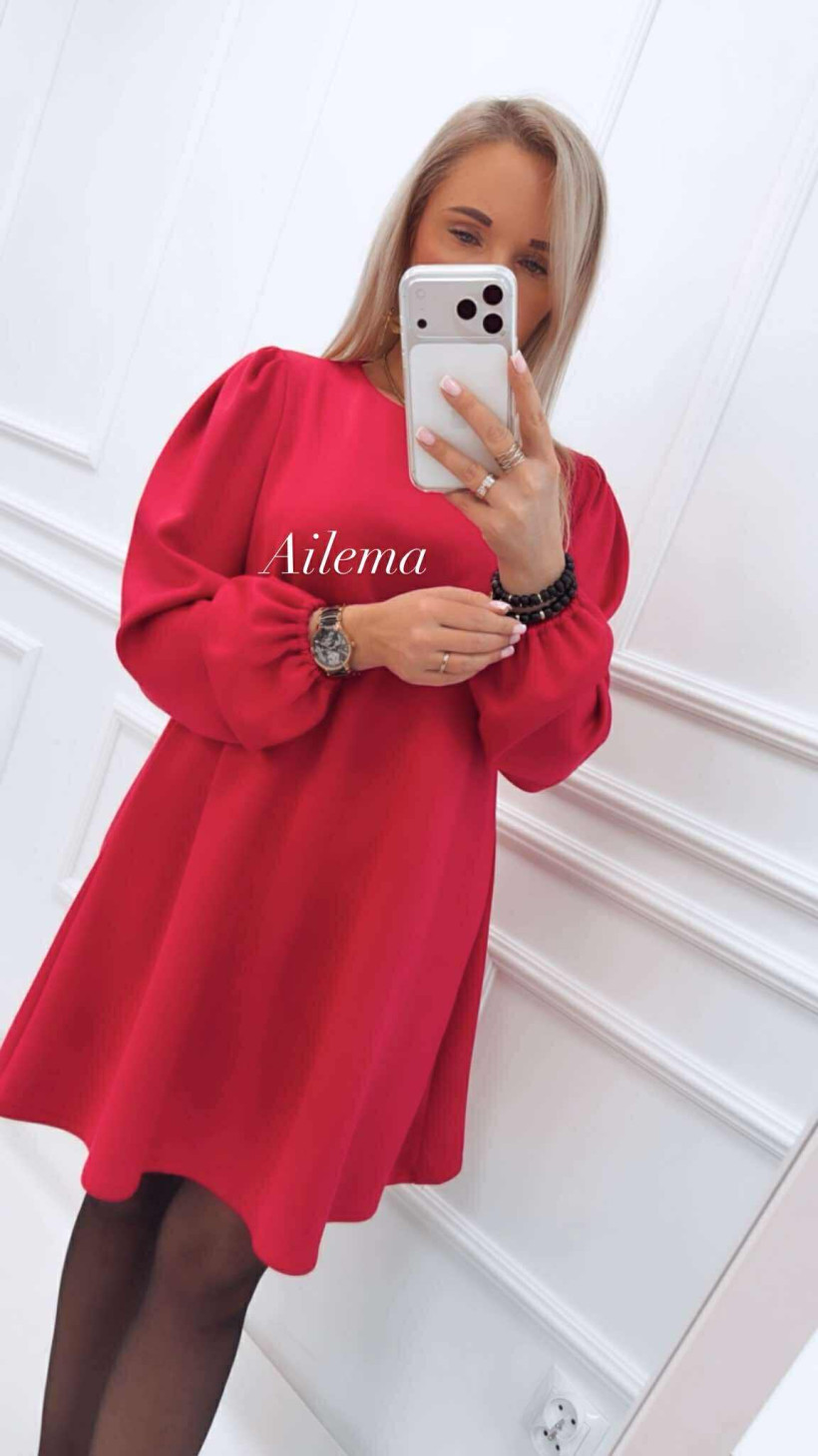 Sukienka Moon 821127 bufiaste rękawy, okrągły dekolt