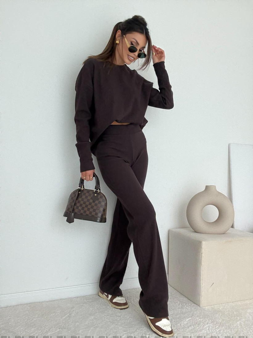 Komplet bawełniany Bocca kk1434 prążkowany półgolf i spodnie z gumą w pasie