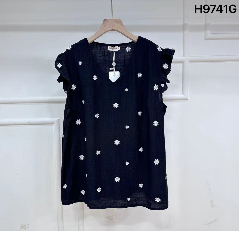 PROMO Blouse noire bohème fleurie