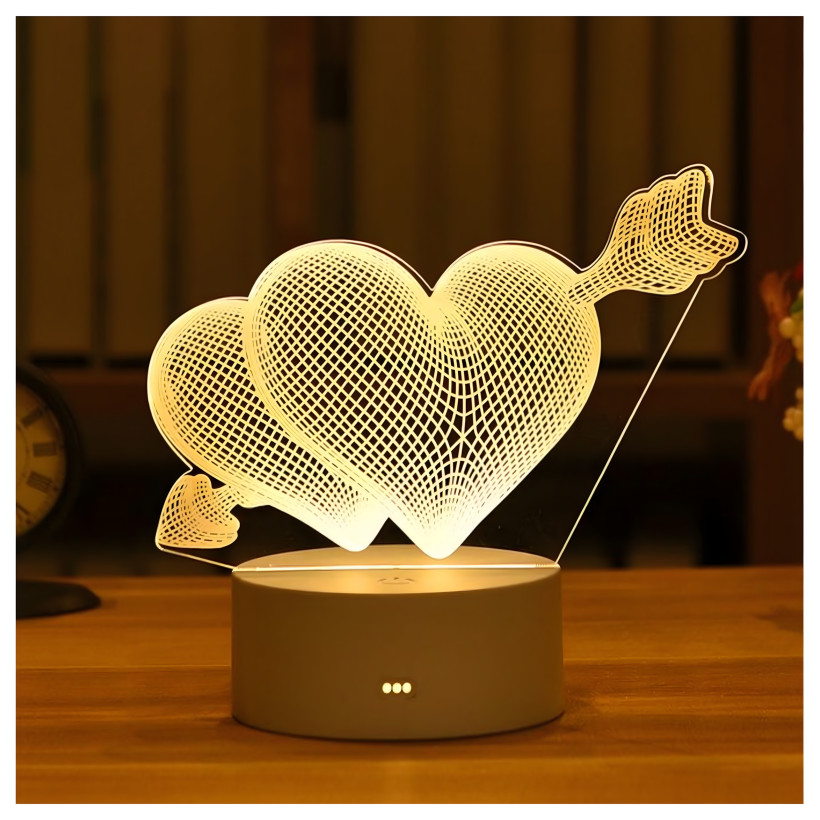 Lampka nocna Love Serca 3D illusion do sypialni i pokoju dziecięcego