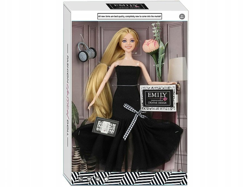 LALKA EMILY PIĘKNA MODELKA JAK KSIĘŻNICZKA SUKIENKA DŁUGIE WŁOSY TOREBKA