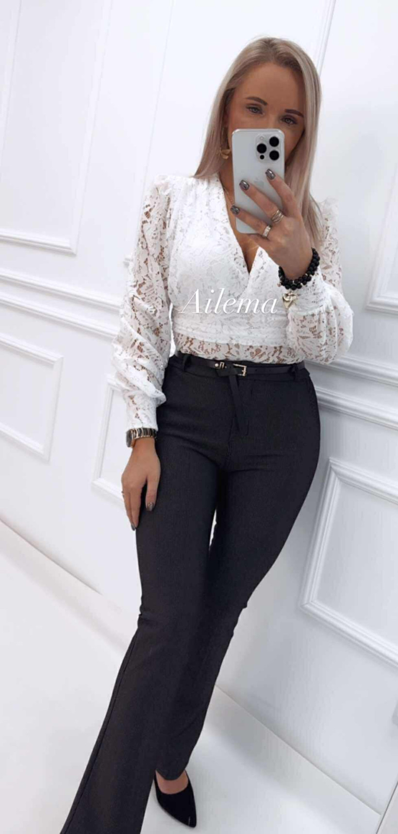 Spodnie szeroka nogawka z paskiem kk1473 srebrne paseczki