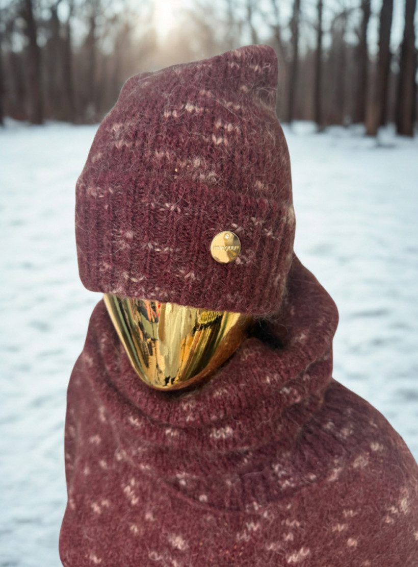 Komplet czapka i komin kid-moher ‚Pralinka’ z iskierkami Minouu