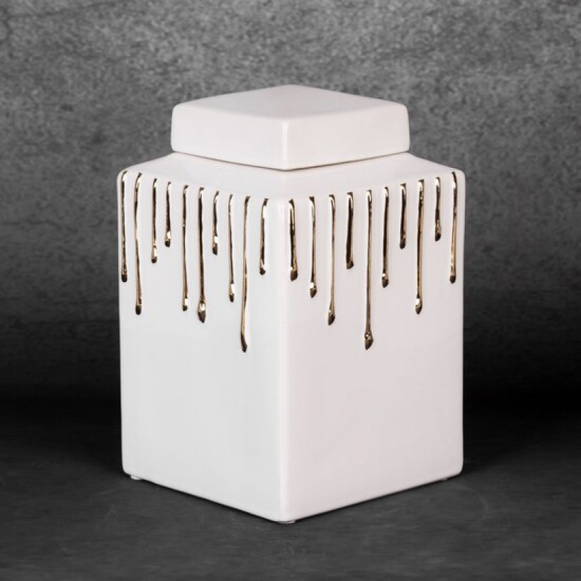Pojemnik LUIS biały ze złotem z przykryciem 14x14x28
