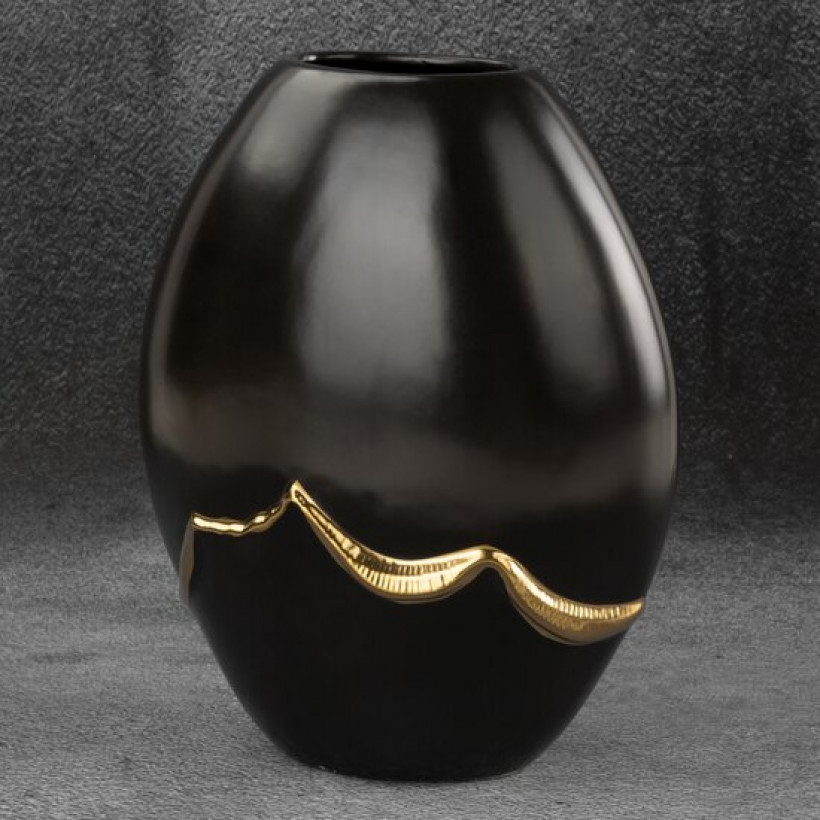 Wazon czarny że złotem duży owalny 24X12X30 c/ebru/2/waz/07