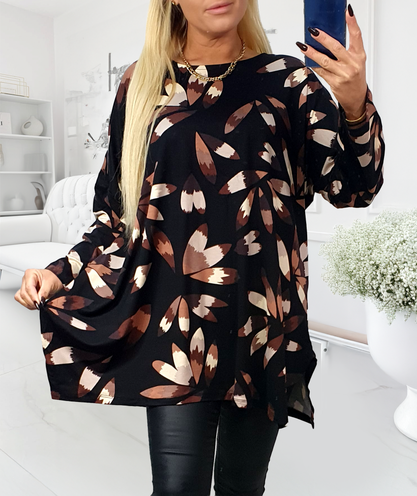 Tunika Plus Size BILLI BROWN FLOWERS