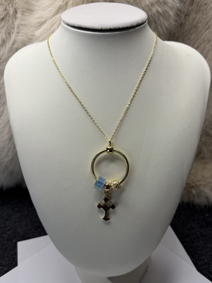 Naszyjnik krzyż na kole złoty