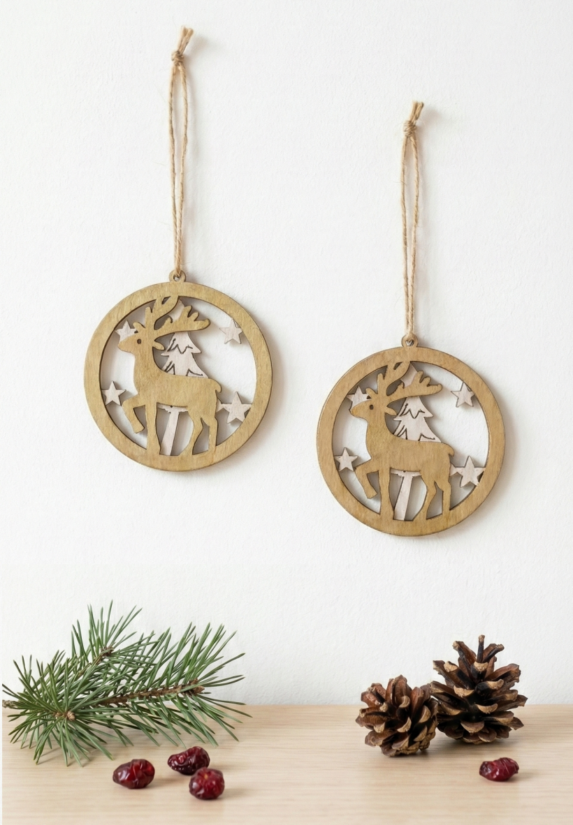 Dekoracje z drewna 2 sztuki złoty Renifer 7cm 