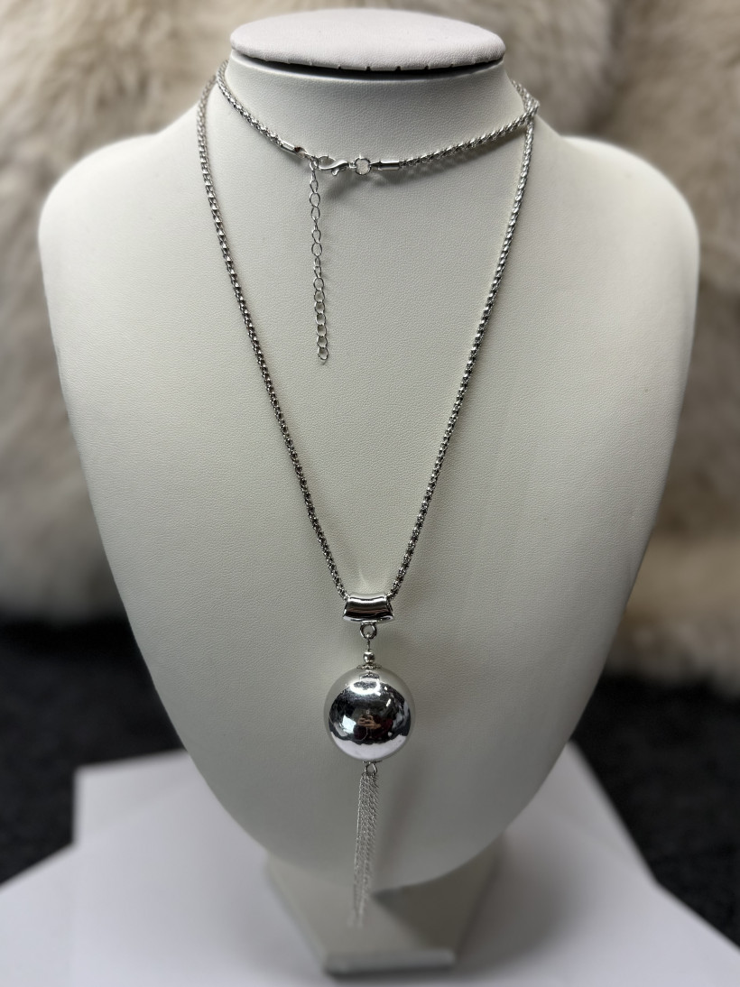 Naszyjnik srebrny długi kulka 