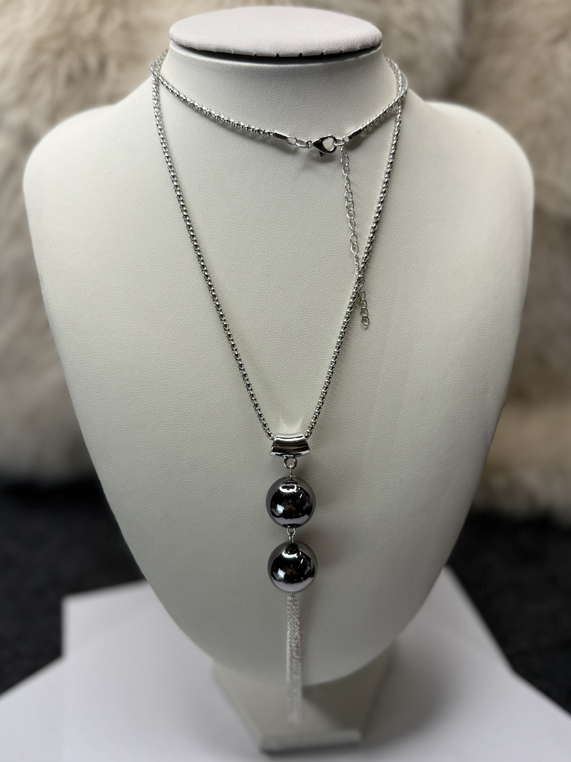 Naszyjnik srebrny długi dwie kulki 