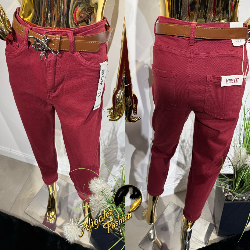 Spodnie Jeans Moon Mom Fit bordo