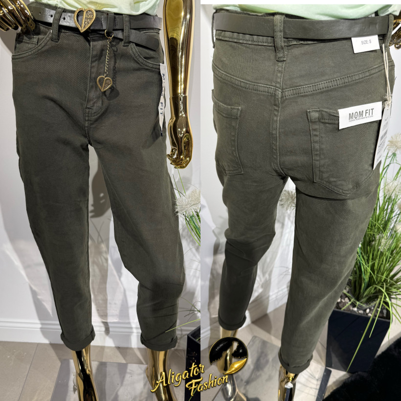 Spodnie Jeans Moon Mom Fit oliwka