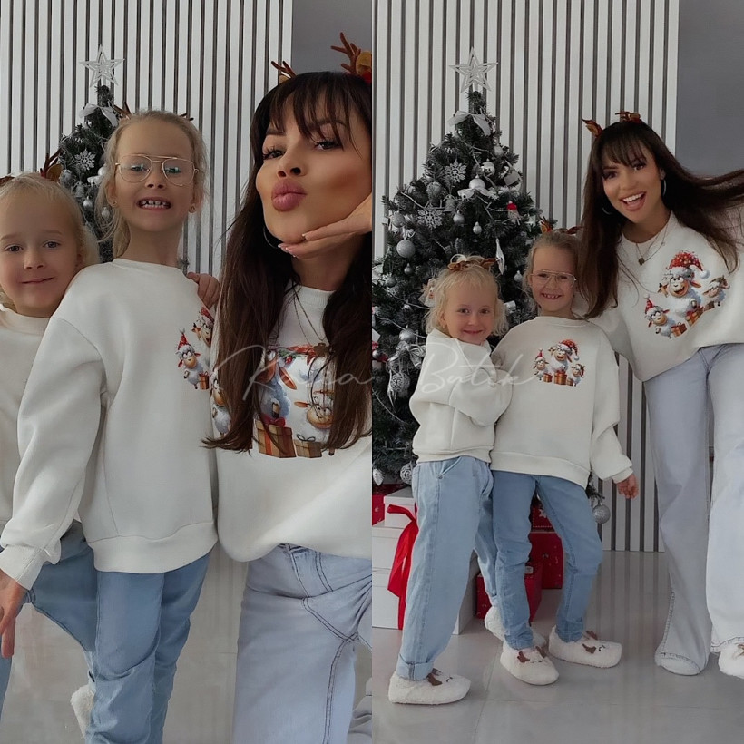 Bluza Bawełniana Lara Świąteczne Owieczki Śmietankowa