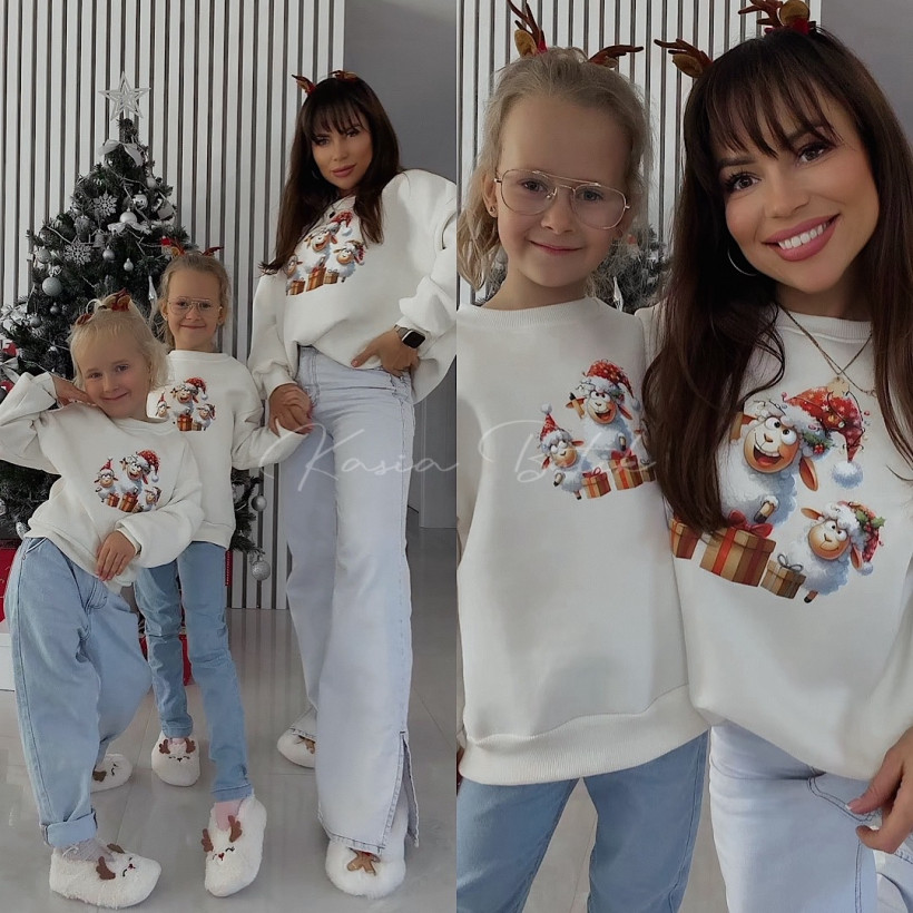 Bluza Bawełniana Lara Świąteczne Owieczki Śmietankowa KIDS