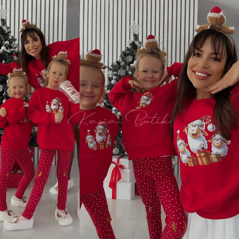 Bluza Bawełniana Lara Świąteczne Owieczki Czerwona