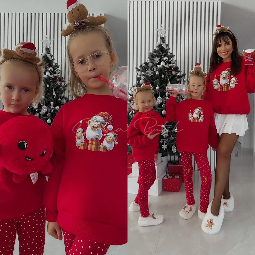 Bluza Bawełniana Lara Świąteczne Owieczki Czerwona KIDS