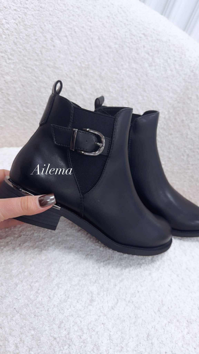 Czarne botki Goodin GD-WL-68 srebrna klamerka 