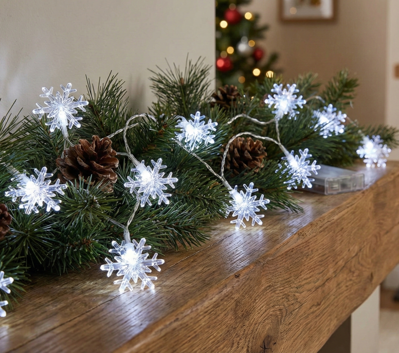 Girlanda Led Śnieżynki zimny biały 40LED