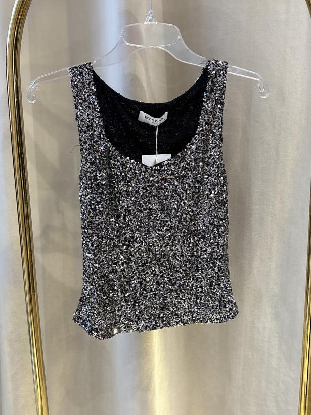 BY SWAN TOP CEKINY CIEMNY SZARY