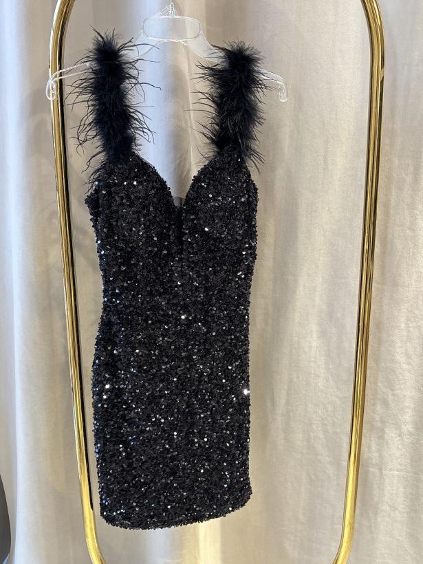 SS SUKIENKA RAMIĄCZKA PIÓRA CEKINY