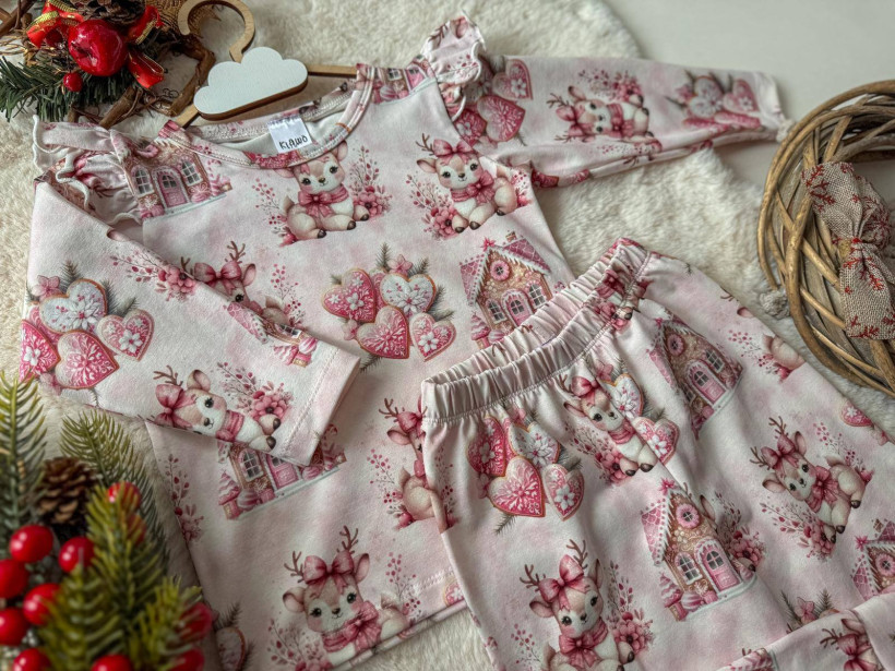 Piżama świąteczna Klawo różowe reniferki 