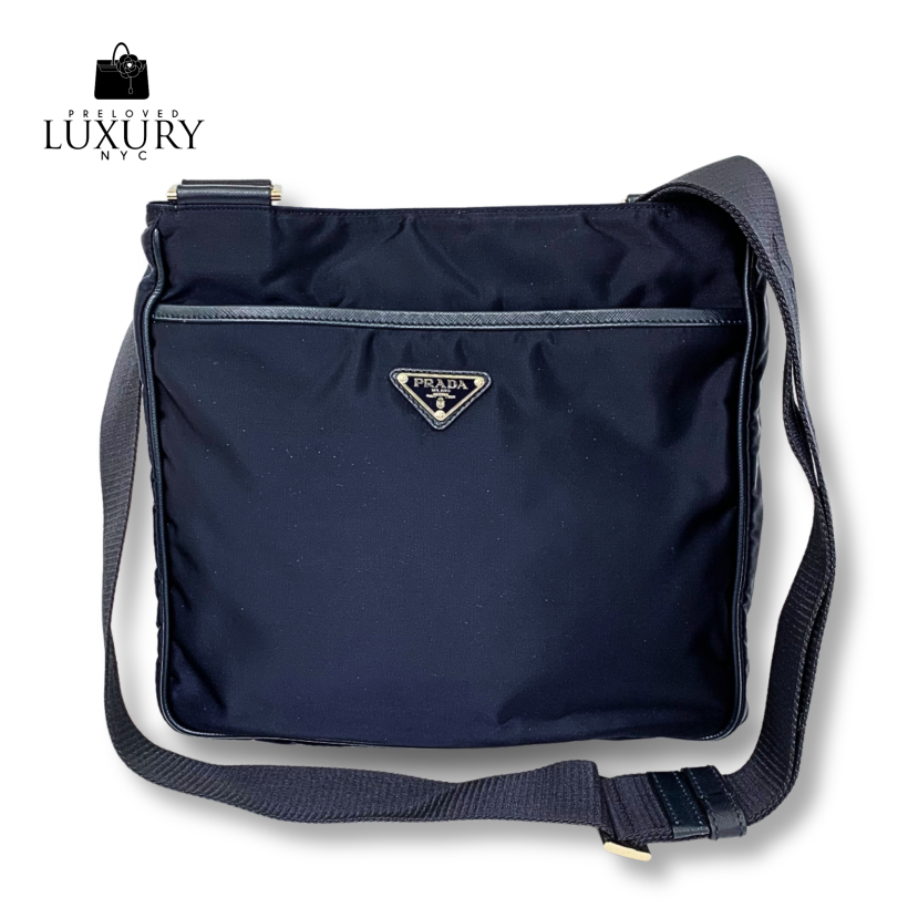 PRADA Navy Nylon Messenger Double Side Crossbody Bag