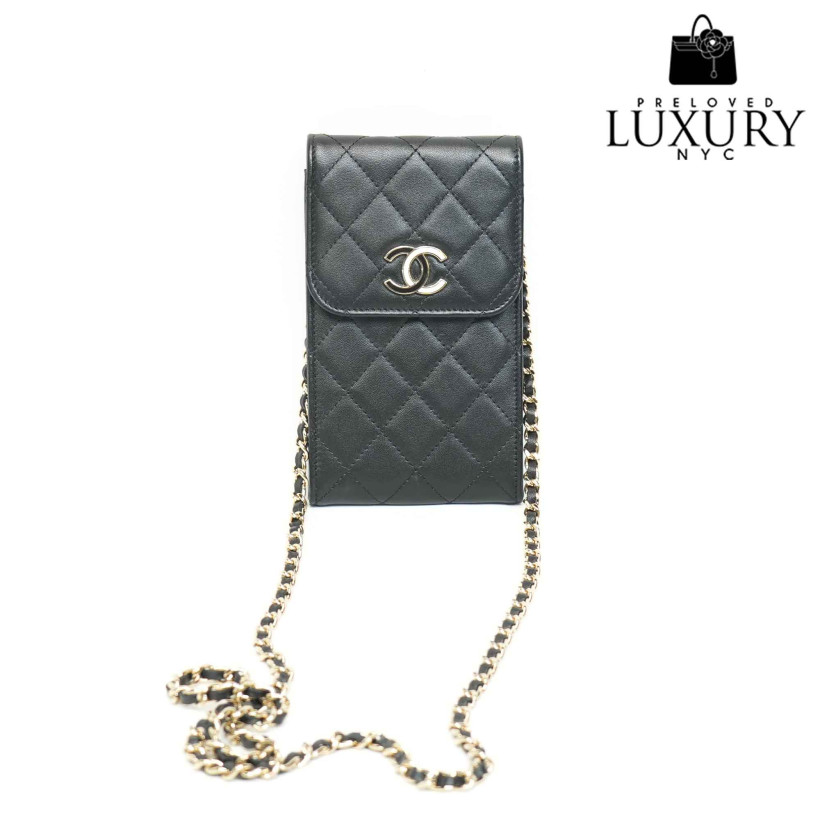 CHANEL SLG Lambskin VIP Novelty Phone Chain Shoulder Pouch No Card, No.31