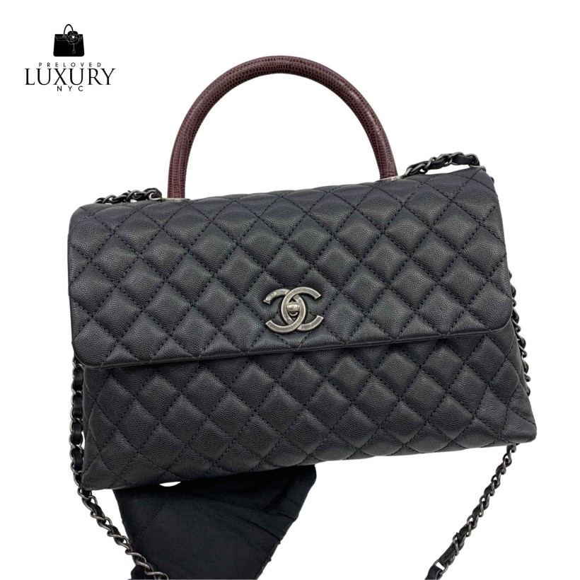 CHANEL Matelasse Caviar Coco Handle Maxi Black Shw With Python No.21 Bag