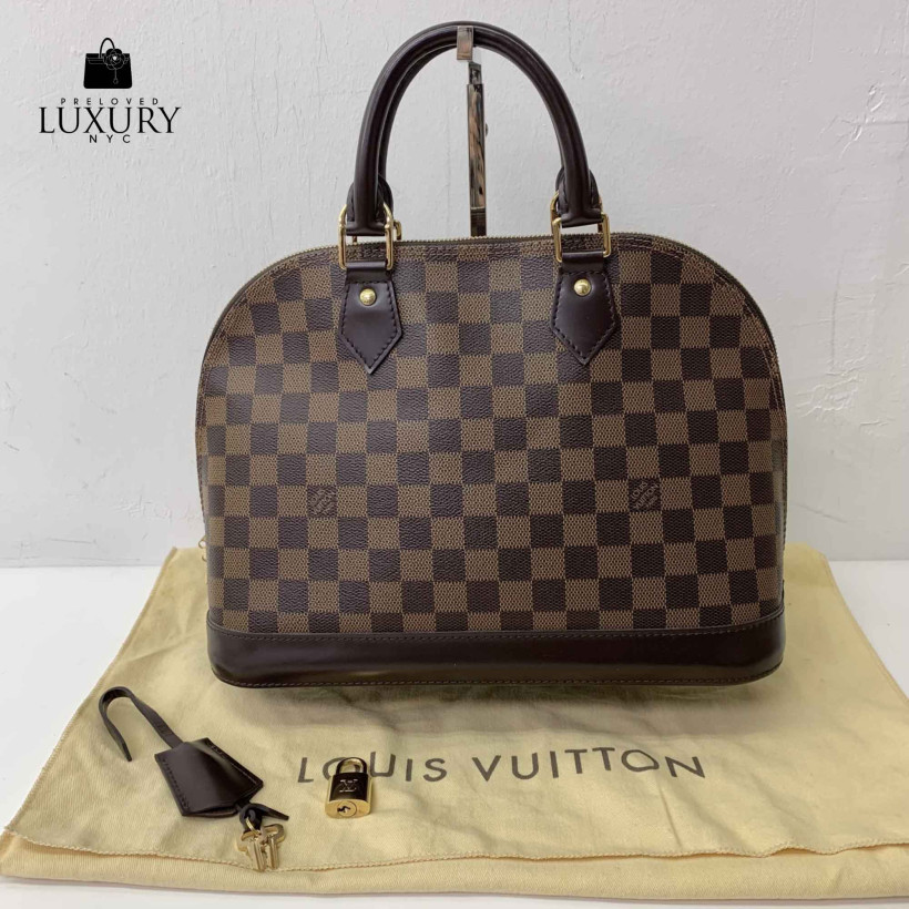  LOUIS VUITTON Brown Leather Monogram Damier Alma PM Hand Bag