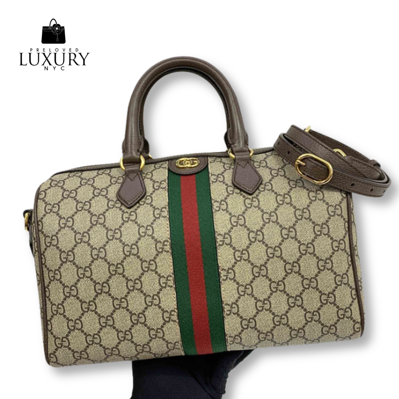 GUCCI Brown PVC Leather Ophidia 772065 GG Supreme PVC Leather Boston 2Way Shoulder Bag