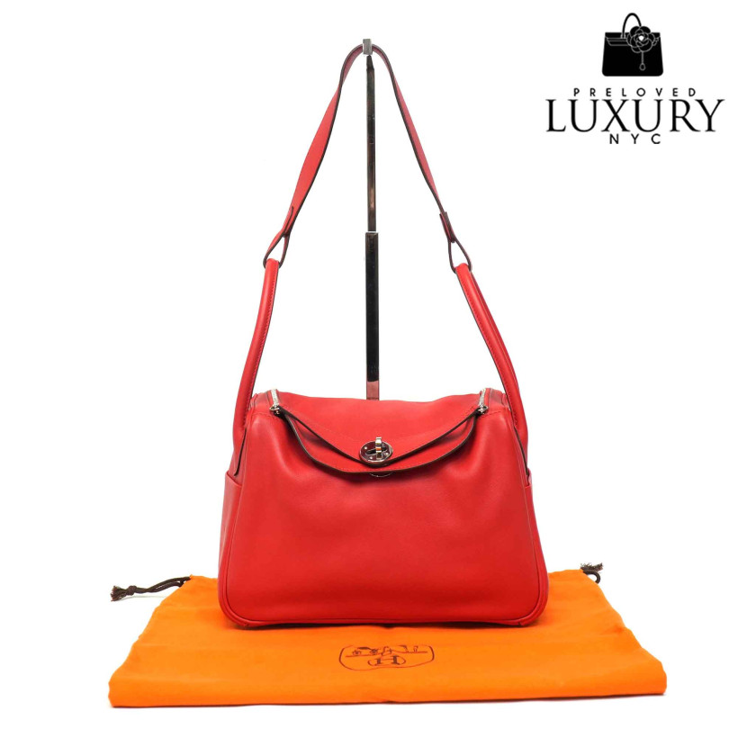 HERMES Red Lindy 26 PHW D Stamp Shoulder Bag