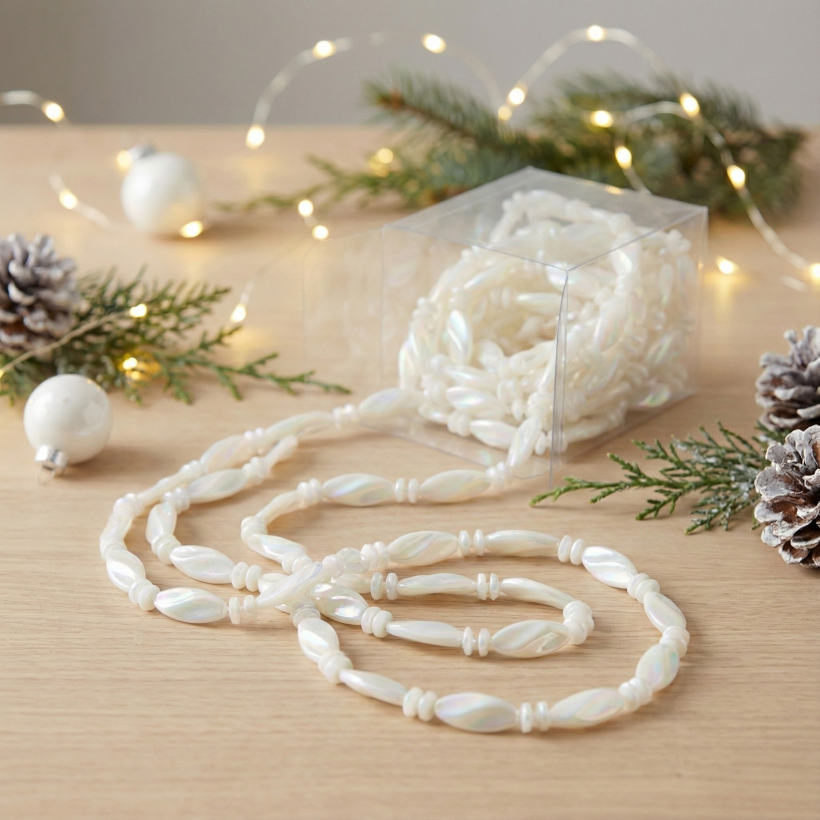 Korale dekoracyjne białe opalizujące 8m 