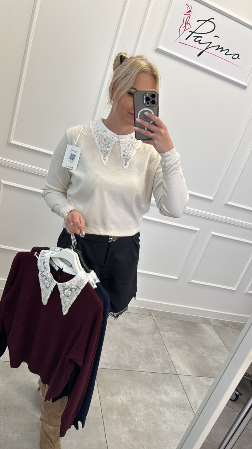 Sweter kołnierzyk koronka 14047