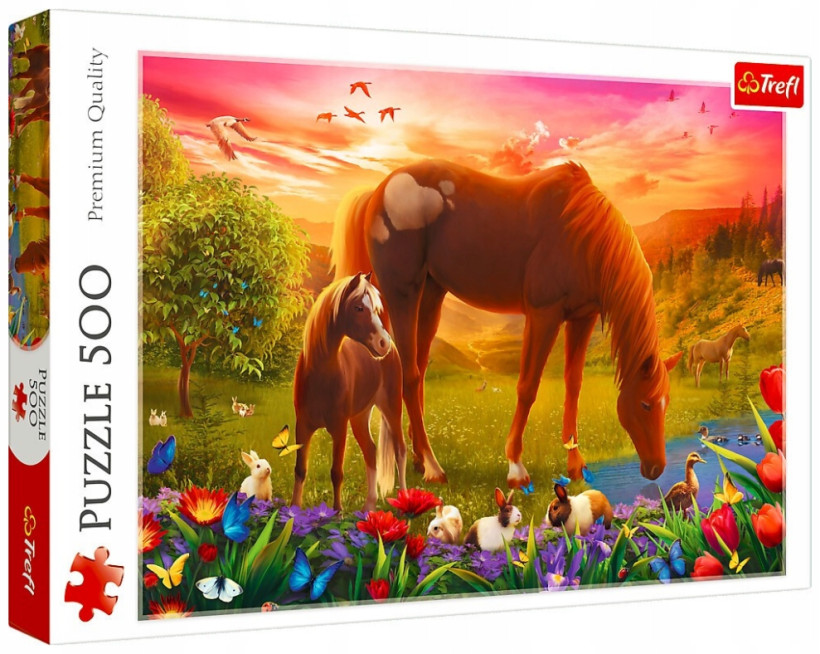 Konie na łące. Puzzle trefl 500 elementów