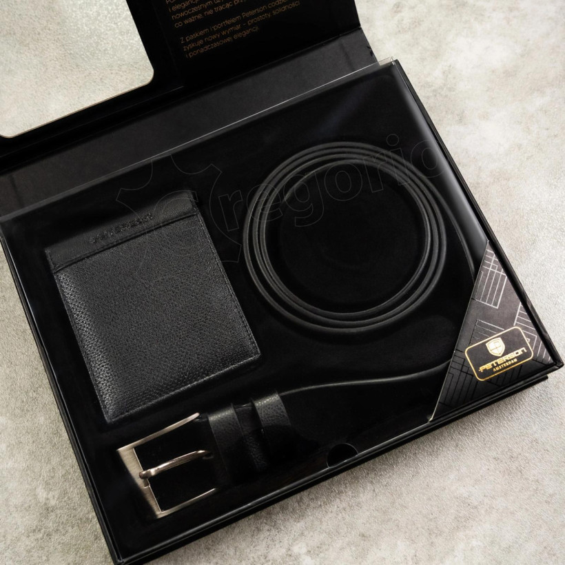 Zestaw prezentowy męski Peterson 0770 pasek i portfel czarny
