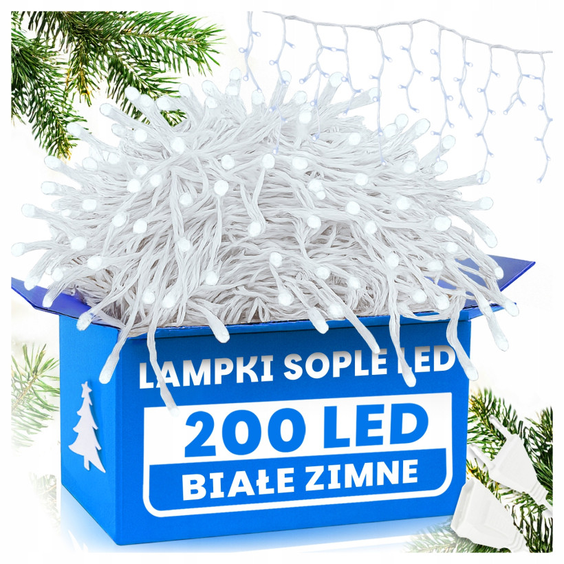 Kurtyna świetlna SOPLE 200 LED – zimny biały, 5 metrów