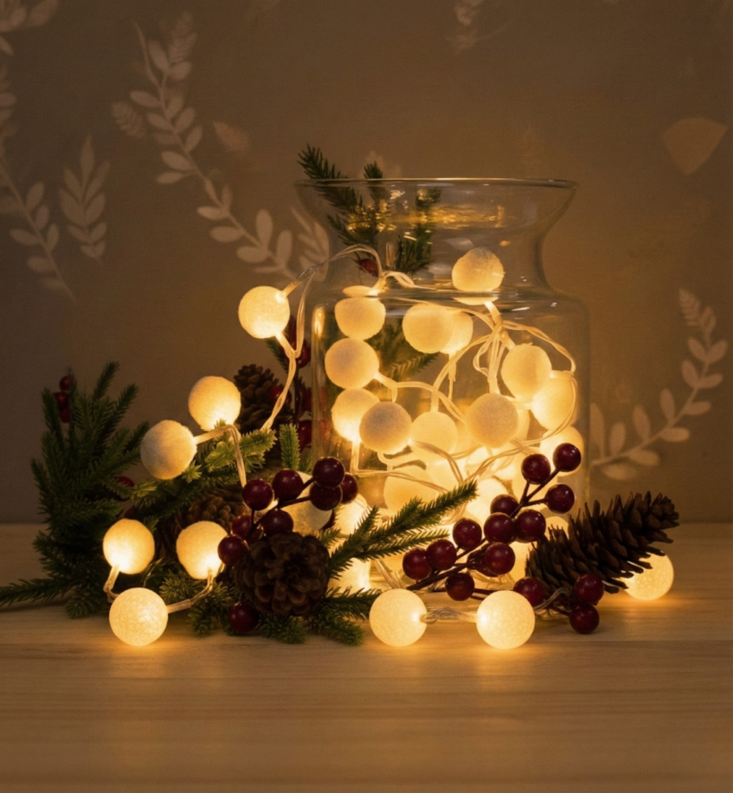 Lampki 40 LED cotton balls puchate kulki ciepły biały na baterie