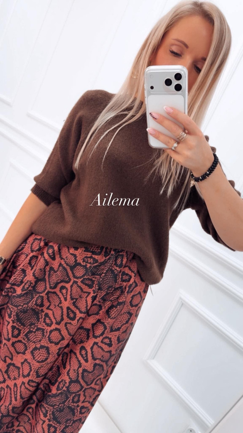 Sweter dzianinowy okrągły dekolt kk1516 krótki rękaw 