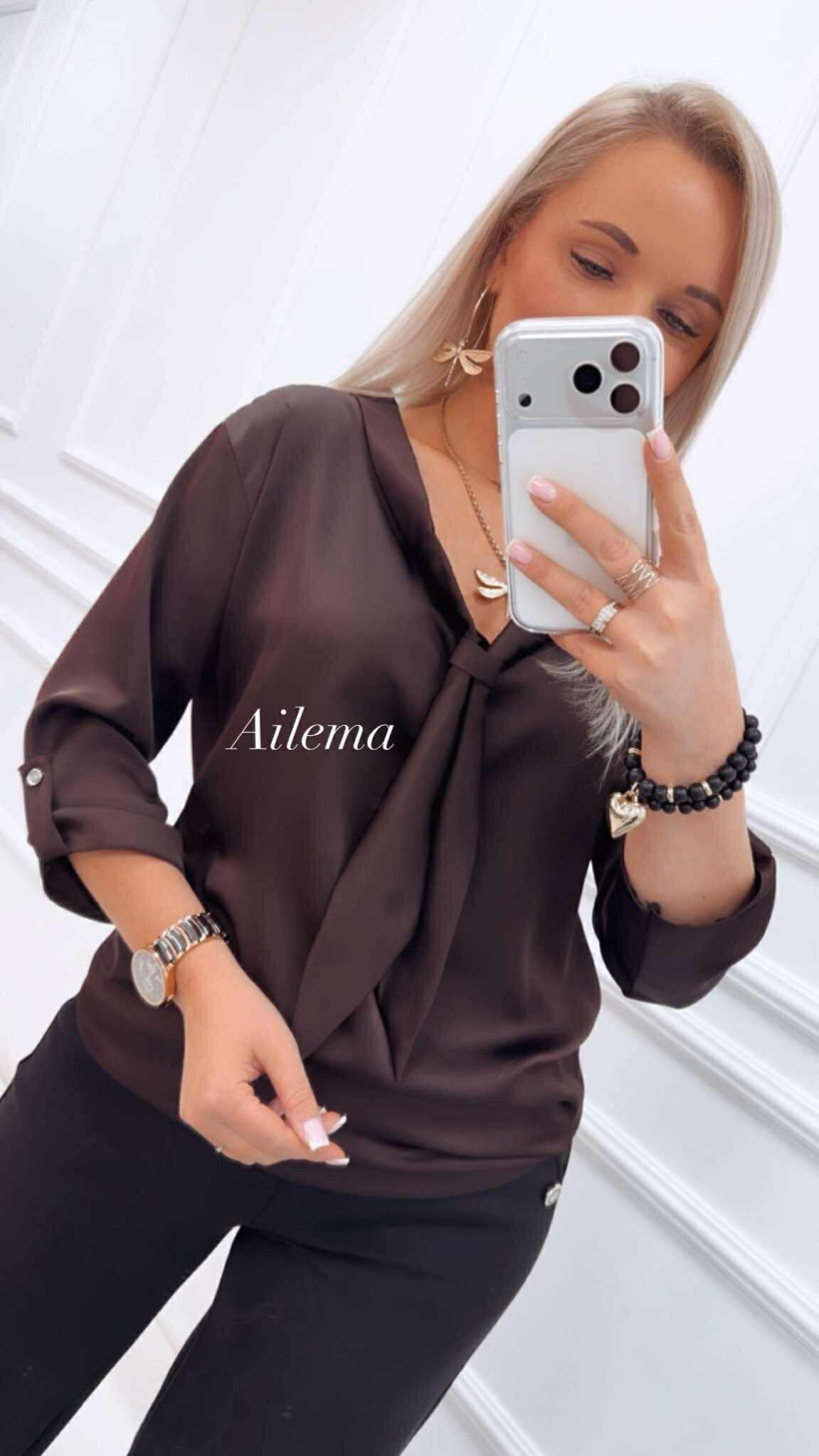 Koszula satynowa dekolt V kk1520 wiązanie na dekolcie