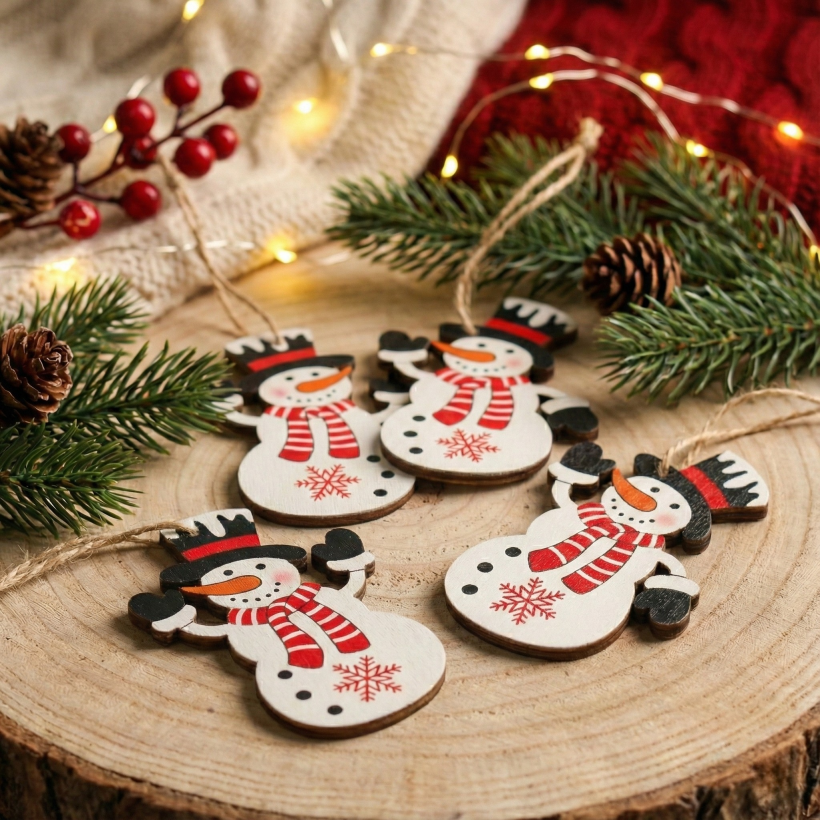 Zawieszka drewniana Bałwanek 7cm komplet 4sztuk