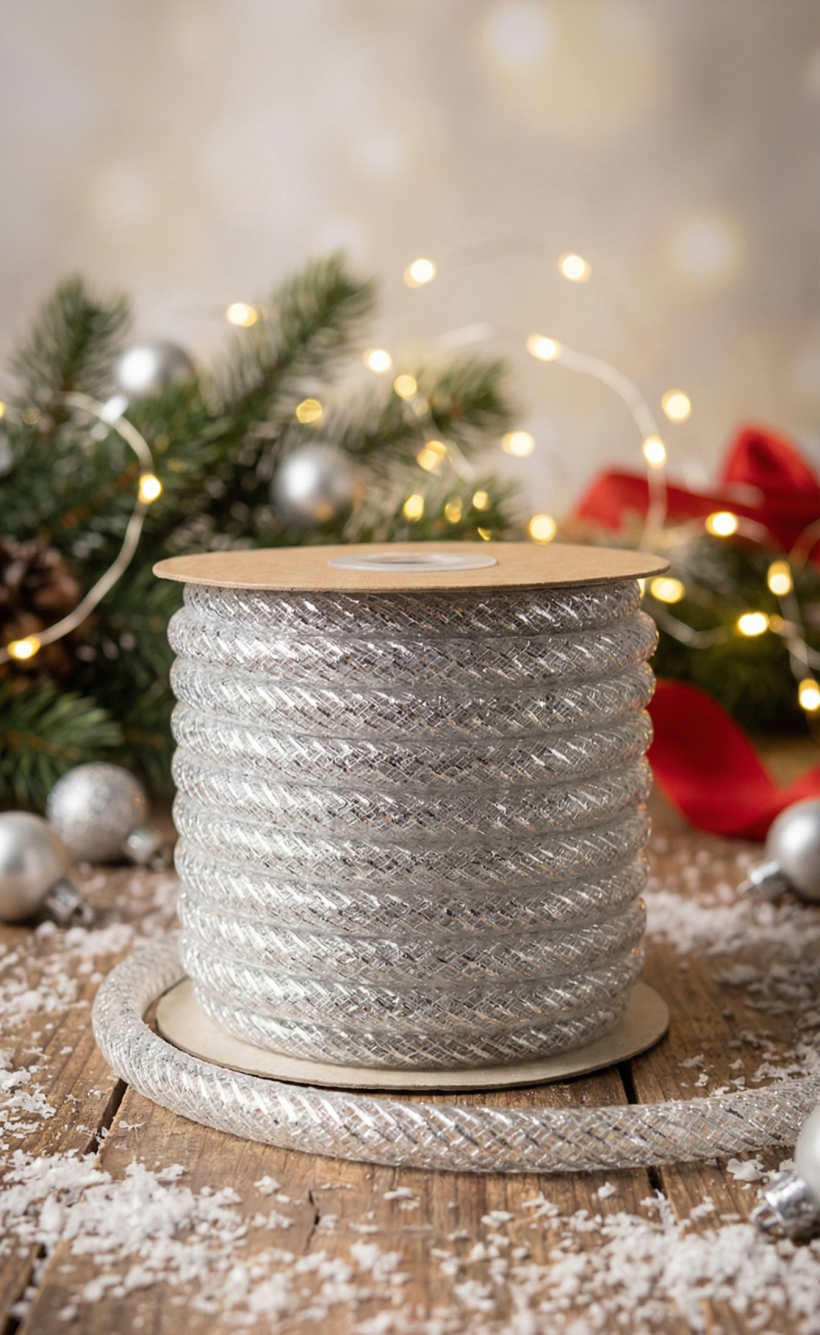 Wstążka Sznurek dekoracyjna srebrna 2,7m