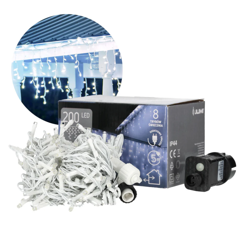 Kurtyna SOPLE 200LED zimny biały dodatkowe gniazdo lampki zewnętrzne