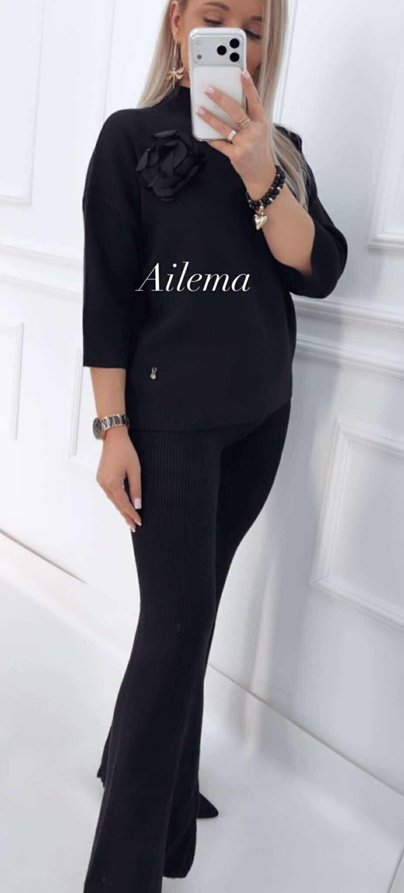 Komplet dzianinowy G90050A półgolf i prążkowane spodnie