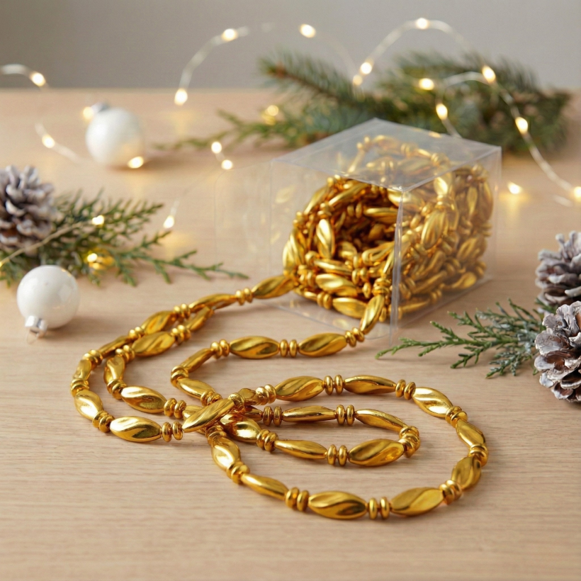 Korale dekoracyjne złote metaliczne 8m 