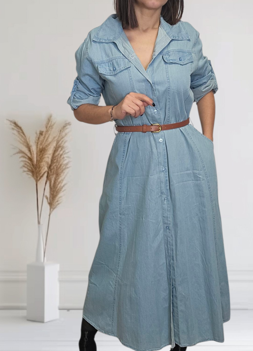 211 VESTIDO GANGA com bolsos e cinto