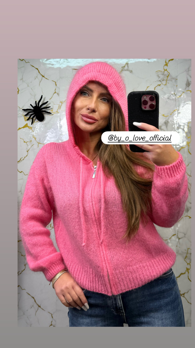 Sweter suwak moher kaptur cukierek różowy 