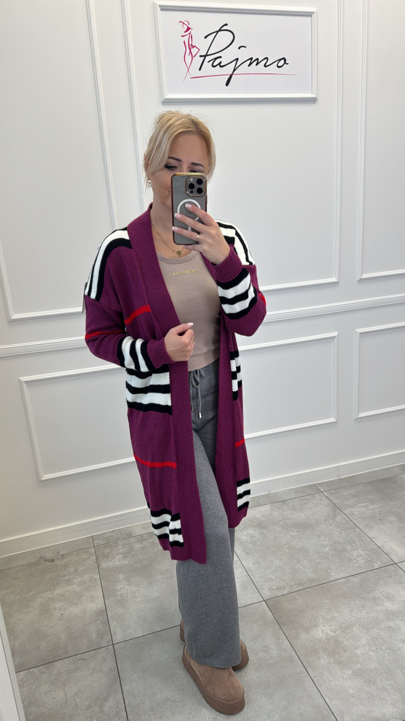 Kardigan pasy bakłażan 14076