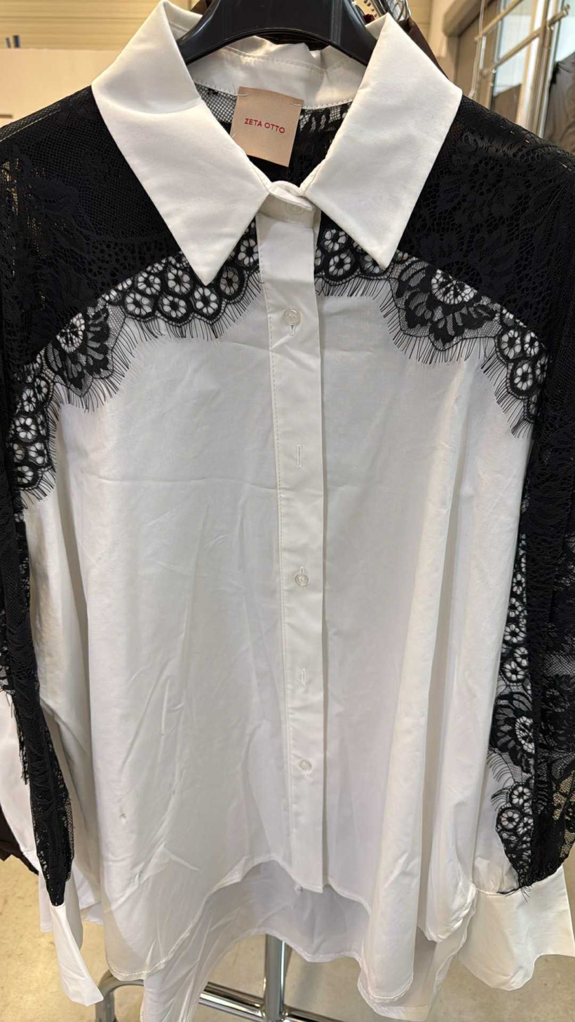 Koszula dwukolorowa, czarna koronka - 19205 - biała